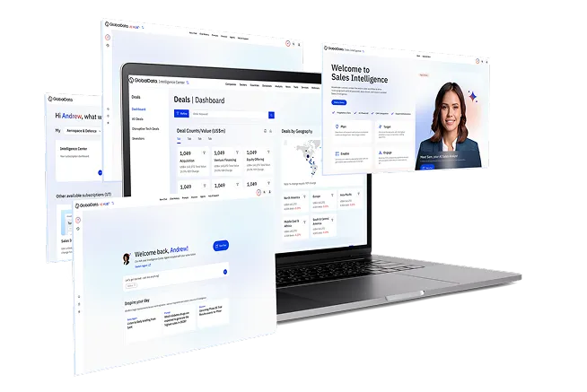 Platform screens displayed around a laptop