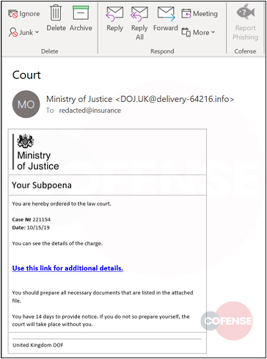 Ministry of Justice phishing campaign