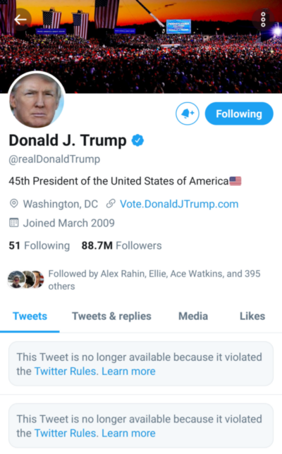 Trump Facebook Twitter suspended